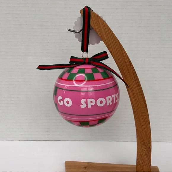 Anthropologie Go Sports Glass Ornament “Go Sports” NWT 4” Pink & Green - Picture 3 of 8